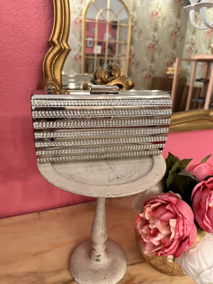 Pochette righe Swarovski argento