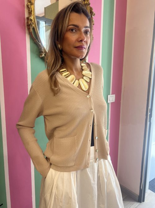 Cardigan bottone perla beige