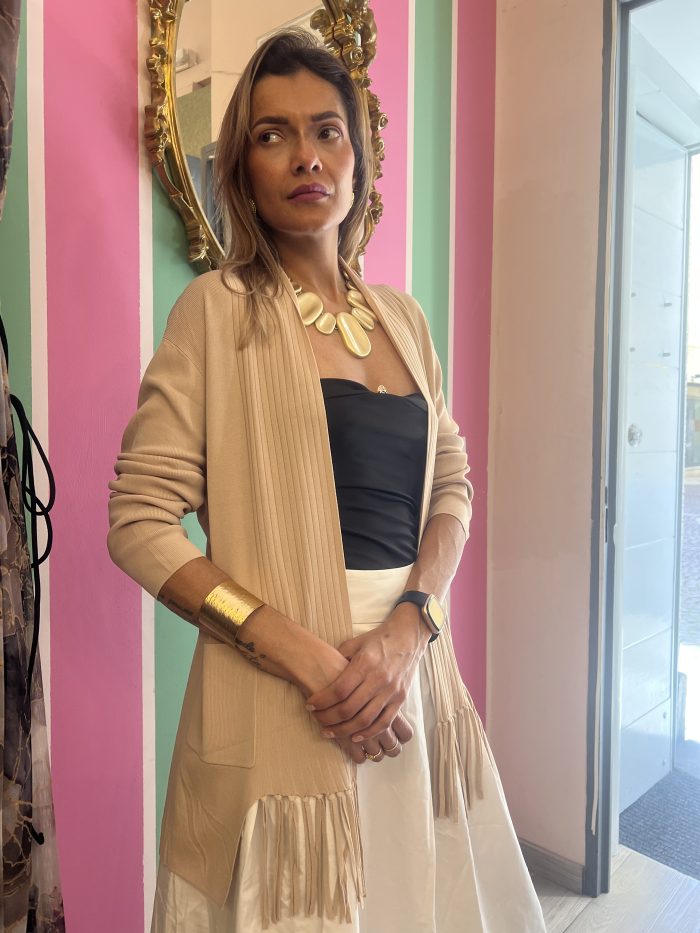 Cardigan frange beige