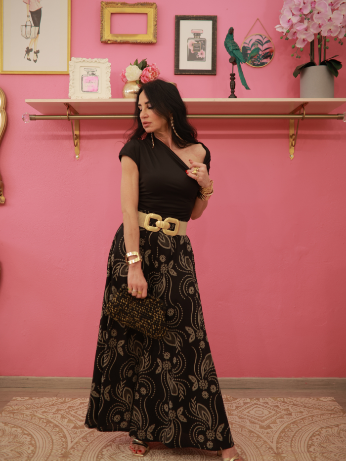 Pantalone ricamo nero