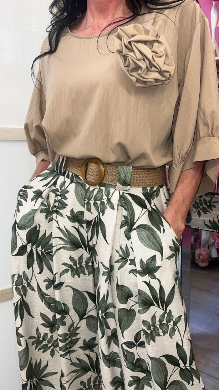 Camicia fiore beige