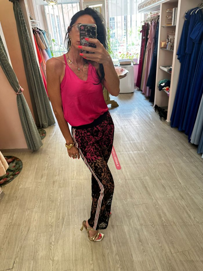 Top raso fuxia